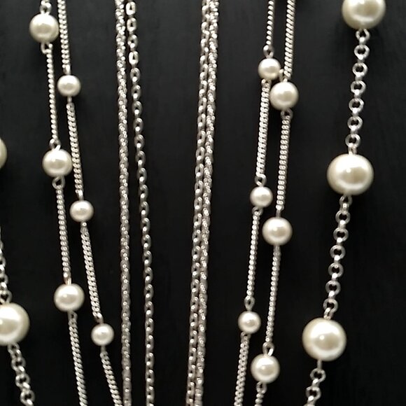Vintage Style Multi-Strand Faux Pearl & Chain Link Necklace NWOT - Picture 11 of 15